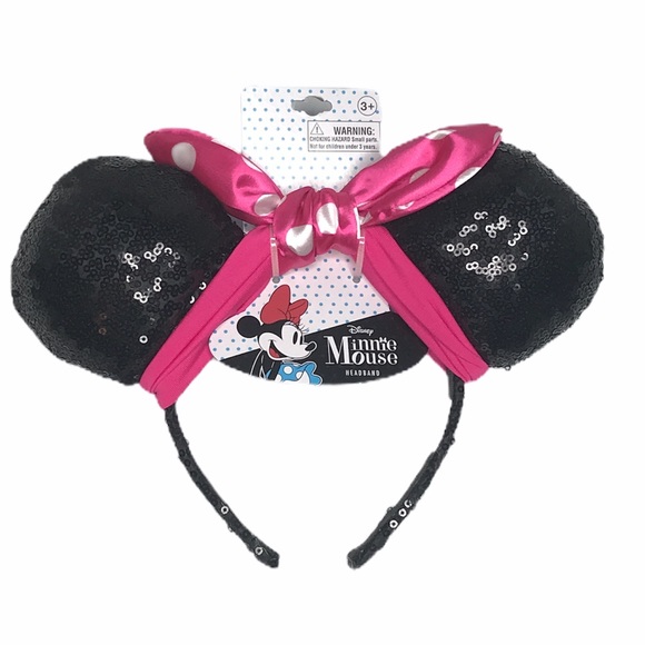 Minnie Mouse Disney Ears with Pink Bow Black - Picture 1 of 3